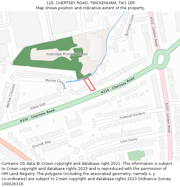 129, CHERTSEY ROAD, TWICKENHAM, TW1 1ER: Location map and indicative extent of plot