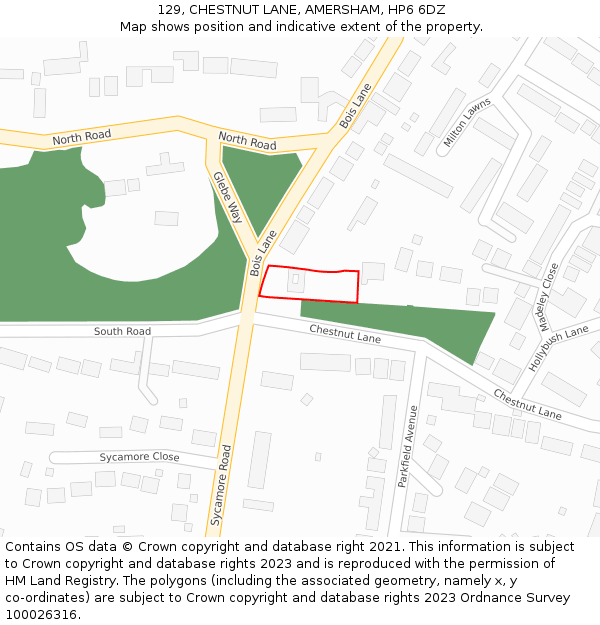 129, CHESTNUT LANE, AMERSHAM, HP6 6DZ: Location map and indicative extent of plot