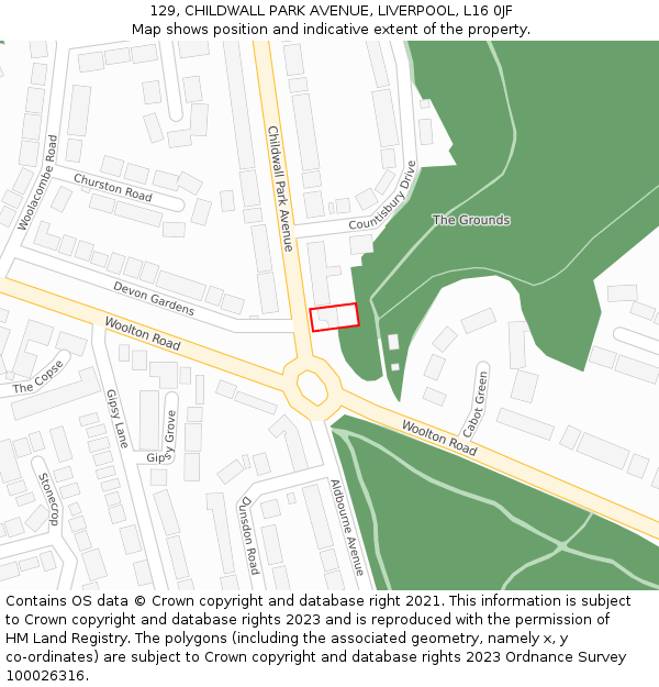 129, CHILDWALL PARK AVENUE, LIVERPOOL, L16 0JF: Location map and indicative extent of plot