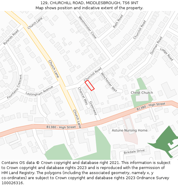 129, CHURCHILL ROAD, MIDDLESBROUGH, TS6 9NT: Location map and indicative extent of plot