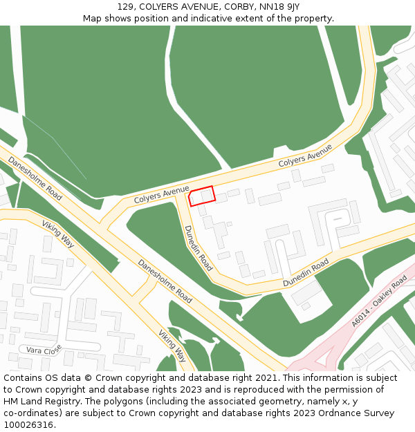 129, COLYERS AVENUE, CORBY, NN18 9JY: Location map and indicative extent of plot
