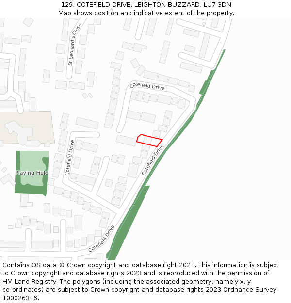 129, COTEFIELD DRIVE, LEIGHTON BUZZARD, LU7 3DN: Location map and indicative extent of plot