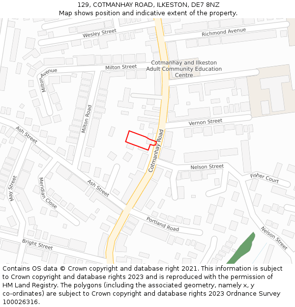 129, COTMANHAY ROAD, ILKESTON, DE7 8NZ: Location map and indicative extent of plot