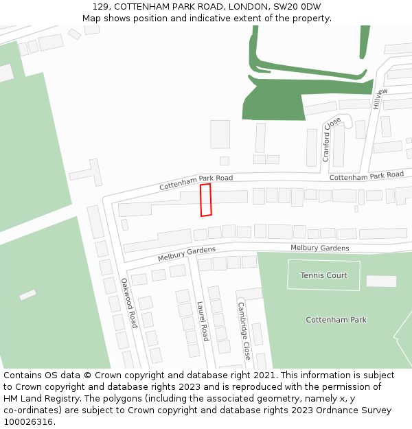 129, COTTENHAM PARK ROAD, LONDON, SW20 0DW: Location map and indicative extent of plot
