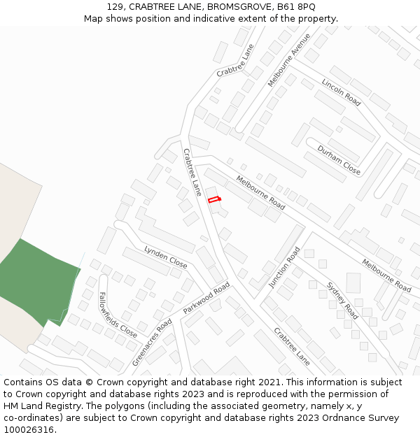 129, CRABTREE LANE, BROMSGROVE, B61 8PQ: Location map and indicative extent of plot