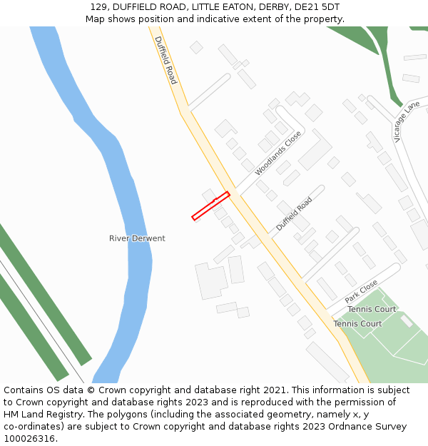 129, DUFFIELD ROAD, LITTLE EATON, DERBY, DE21 5DT: Location map and indicative extent of plot