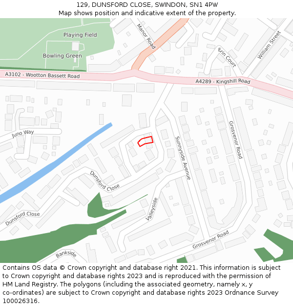 129, DUNSFORD CLOSE, SWINDON, SN1 4PW: Location map and indicative extent of plot