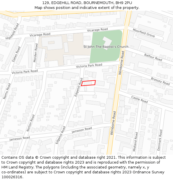 129, EDGEHILL ROAD, BOURNEMOUTH, BH9 2PU: Location map and indicative extent of plot