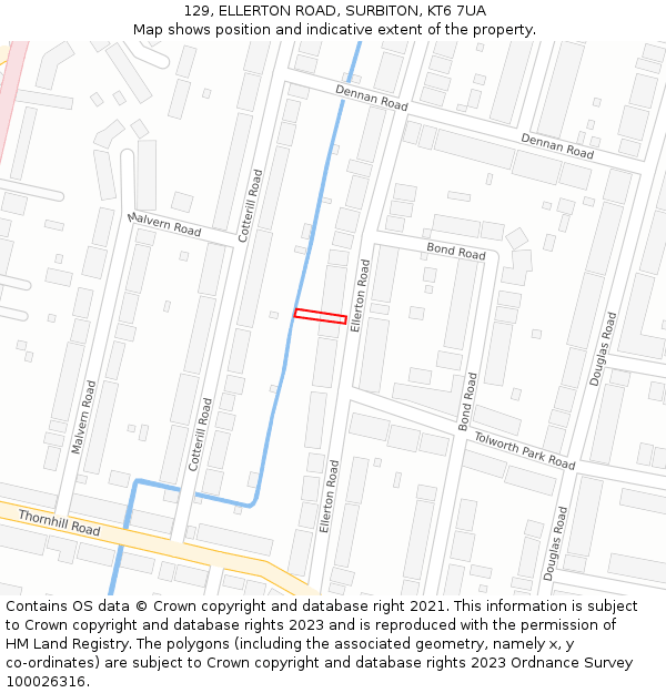 129, ELLERTON ROAD, SURBITON, KT6 7UA: Location map and indicative extent of plot