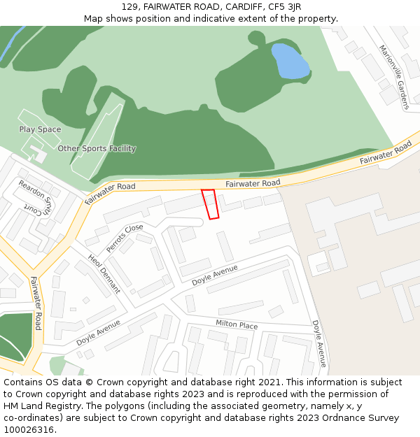 129, FAIRWATER ROAD, CARDIFF, CF5 3JR: Location map and indicative extent of plot