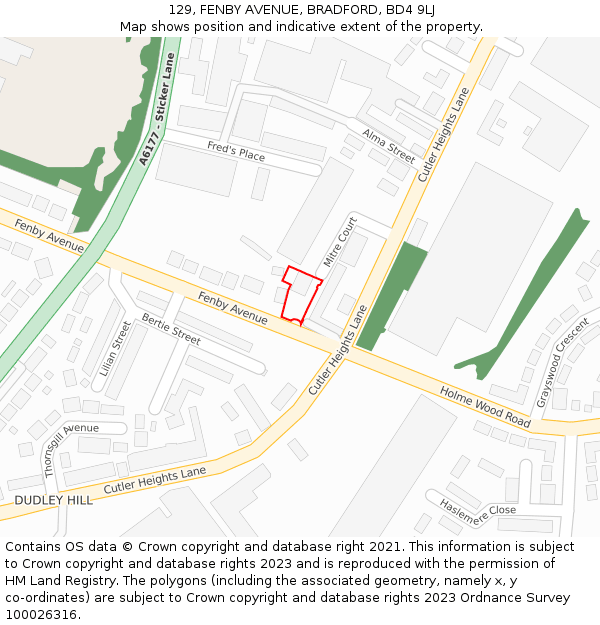 129, FENBY AVENUE, BRADFORD, BD4 9LJ: Location map and indicative extent of plot