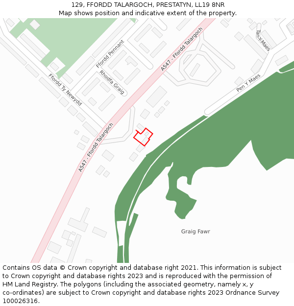 129, FFORDD TALARGOCH, PRESTATYN, LL19 8NR: Location map and indicative extent of plot
