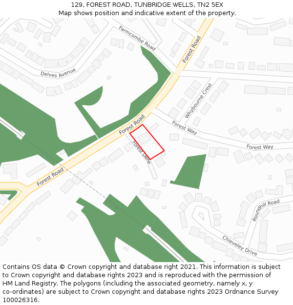 129, FOREST ROAD, TUNBRIDGE WELLS, TN2 5EX: Location map and indicative extent of plot