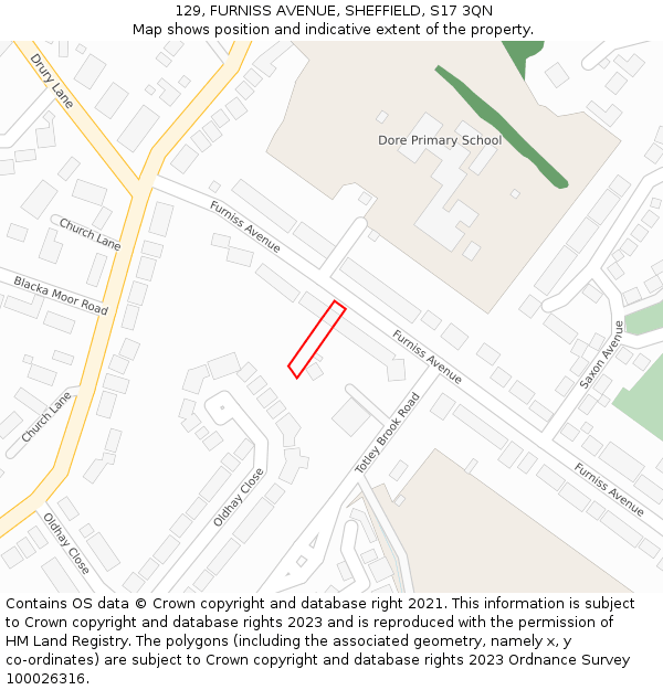 129, FURNISS AVENUE, SHEFFIELD, S17 3QN: Location map and indicative extent of plot