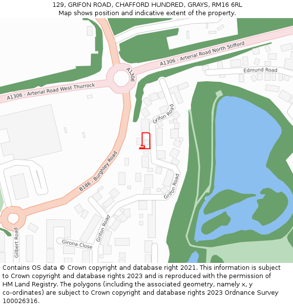 129, GRIFON ROAD, CHAFFORD HUNDRED, GRAYS, RM16 6RL: Location map and indicative extent of plot