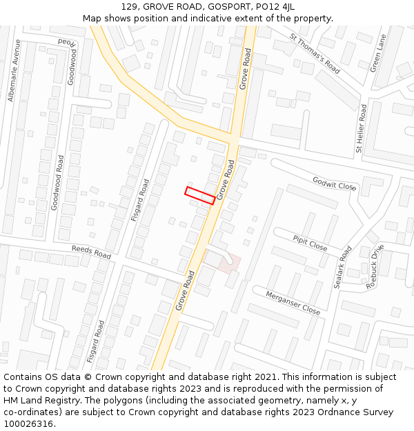 129, GROVE ROAD, GOSPORT, PO12 4JL: Location map and indicative extent of plot