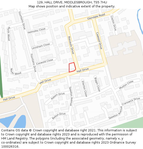 129, HALL DRIVE, MIDDLESBROUGH, TS5 7HU: Location map and indicative extent of plot