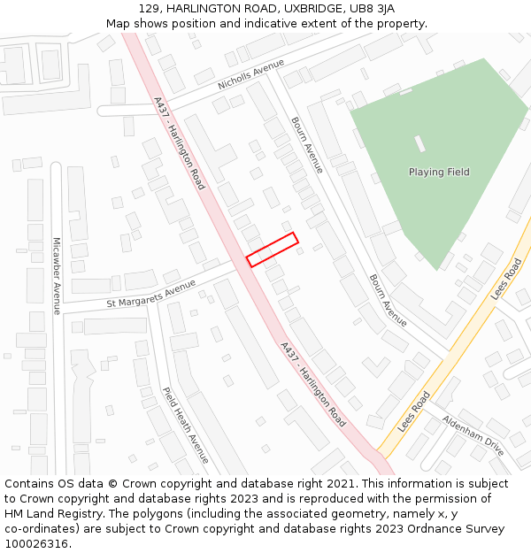 129, HARLINGTON ROAD, UXBRIDGE, UB8 3JA: Location map and indicative extent of plot
