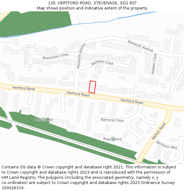 129, HERTFORD ROAD, STEVENAGE, SG2 8ST: Location map and indicative extent of plot