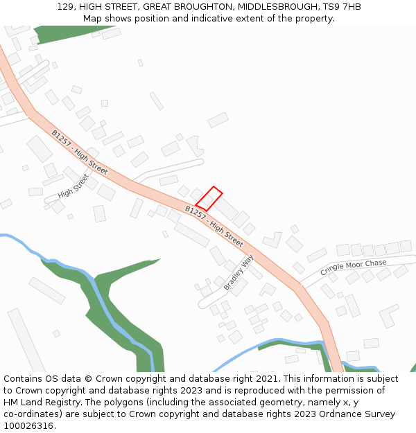 129, HIGH STREET, GREAT BROUGHTON, MIDDLESBROUGH, TS9 7HB: Location map and indicative extent of plot