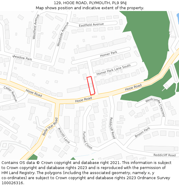 129, HOOE ROAD, PLYMOUTH, PL9 9NJ: Location map and indicative extent of plot