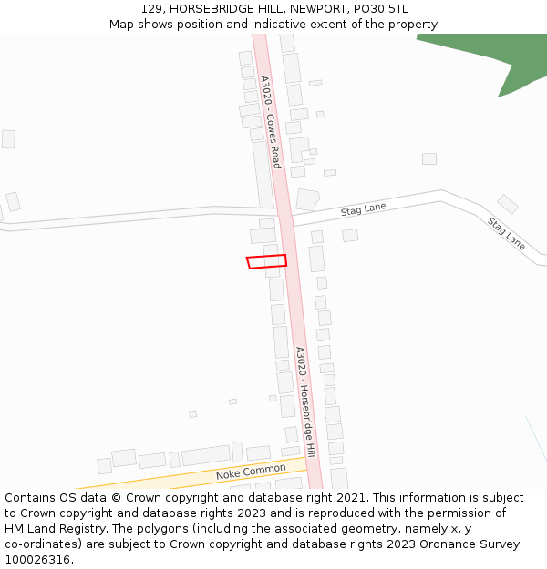 129, HORSEBRIDGE HILL, NEWPORT, PO30 5TL: Location map and indicative extent of plot