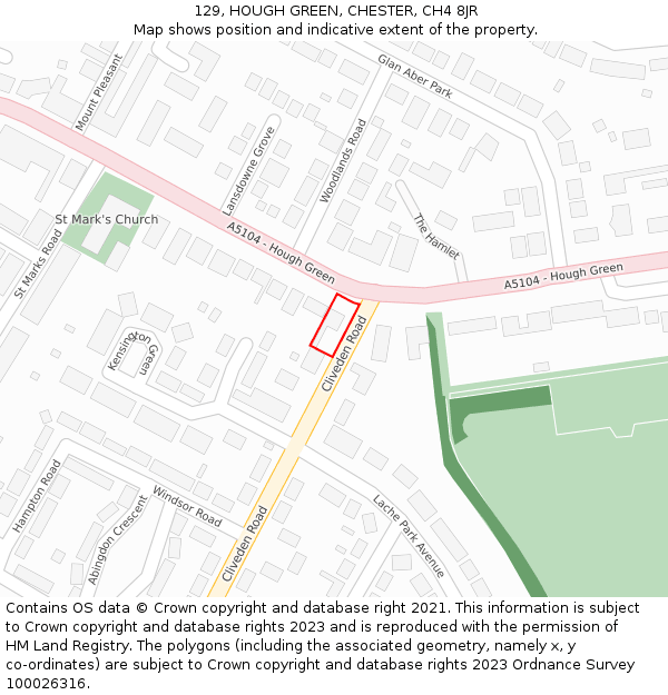 129, HOUGH GREEN, CHESTER, CH4 8JR: Location map and indicative extent of plot