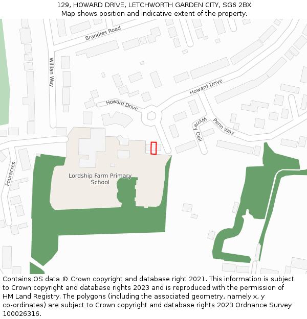 129, HOWARD DRIVE, LETCHWORTH GARDEN CITY, SG6 2BX: Location map and indicative extent of plot