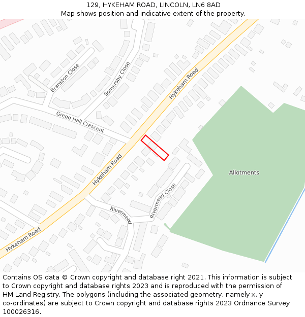 129, HYKEHAM ROAD, LINCOLN, LN6 8AD: Location map and indicative extent of plot