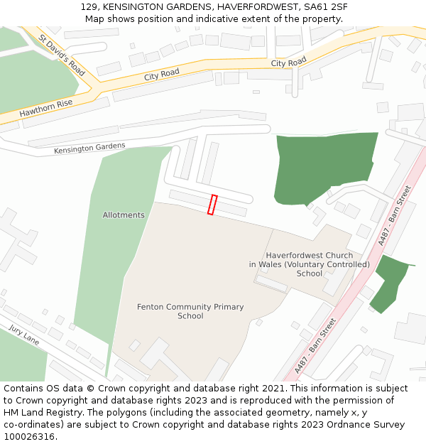 129, KENSINGTON GARDENS, HAVERFORDWEST, SA61 2SF: Location map and indicative extent of plot