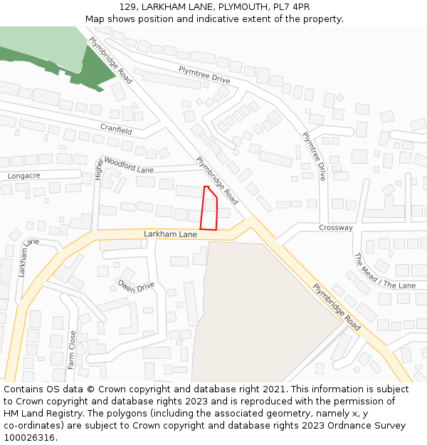 129, LARKHAM LANE, PLYMOUTH, PL7 4PR: Location map and indicative extent of plot