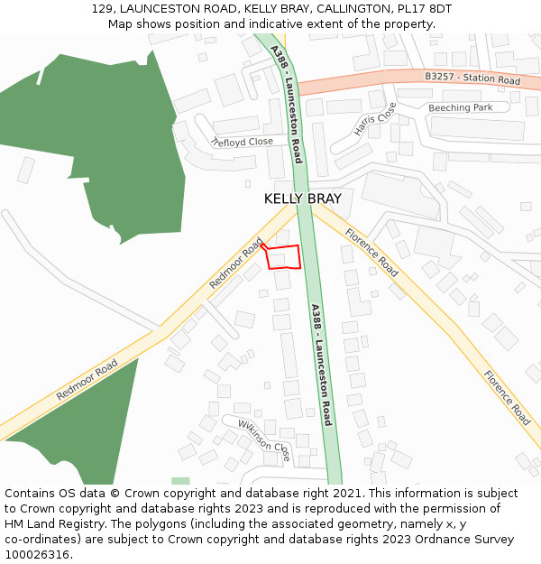 129, LAUNCESTON ROAD, KELLY BRAY, CALLINGTON, PL17 8DT: Location map and indicative extent of plot