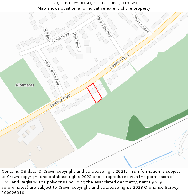 129, LENTHAY ROAD, SHERBORNE, DT9 6AQ: Location map and indicative extent of plot