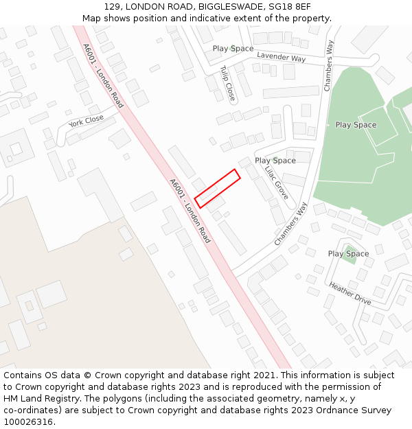 129, LONDON ROAD, BIGGLESWADE, SG18 8EF: Location map and indicative extent of plot