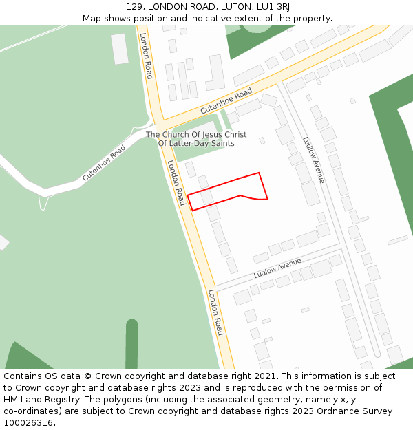 129, LONDON ROAD, LUTON, LU1 3RJ: Location map and indicative extent of plot