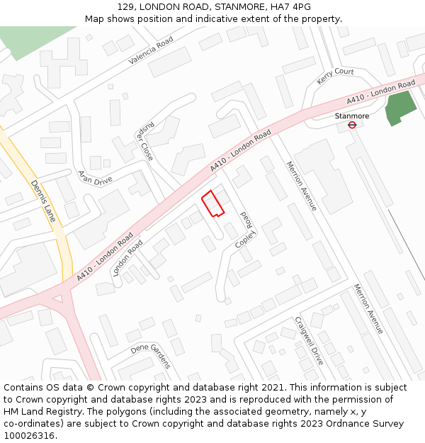 129, LONDON ROAD, STANMORE, HA7 4PG: Location map and indicative extent of plot