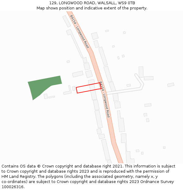 129, LONGWOOD ROAD, WALSALL, WS9 0TB: Location map and indicative extent of plot