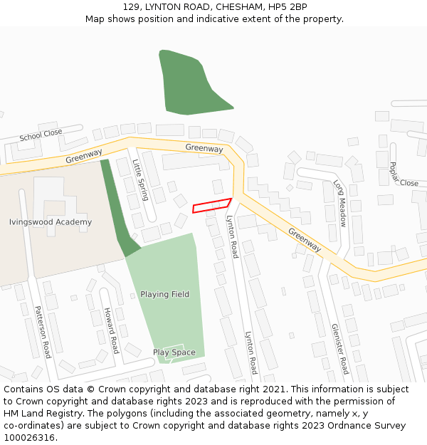 129, LYNTON ROAD, CHESHAM, HP5 2BP: Location map and indicative extent of plot
