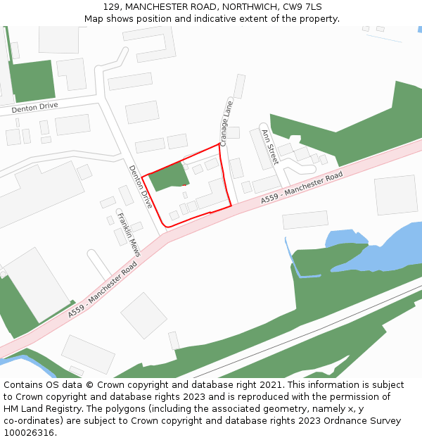 129, MANCHESTER ROAD, NORTHWICH, CW9 7LS: Location map and indicative extent of plot