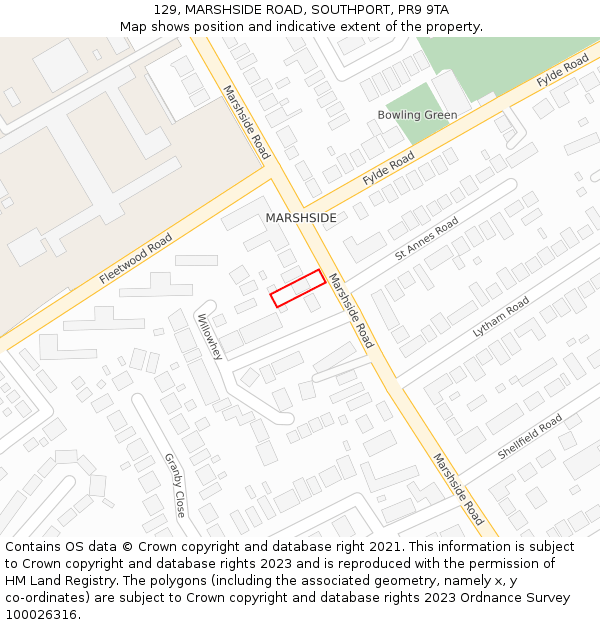 129, MARSHSIDE ROAD, SOUTHPORT, PR9 9TA: Location map and indicative extent of plot