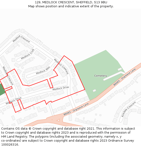 129, MEDLOCK CRESCENT, SHEFFIELD, S13 9BU: Location map and indicative extent of plot
