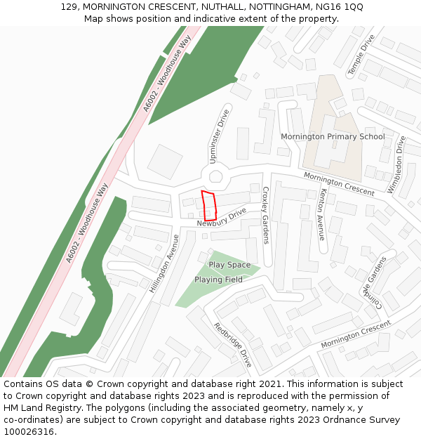 129, MORNINGTON CRESCENT, NUTHALL, NOTTINGHAM, NG16 1QQ: Location map and indicative extent of plot