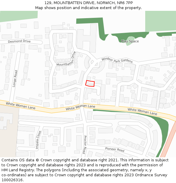 129, MOUNTBATTEN DRIVE, NORWICH, NR6 7PP: Location map and indicative extent of plot