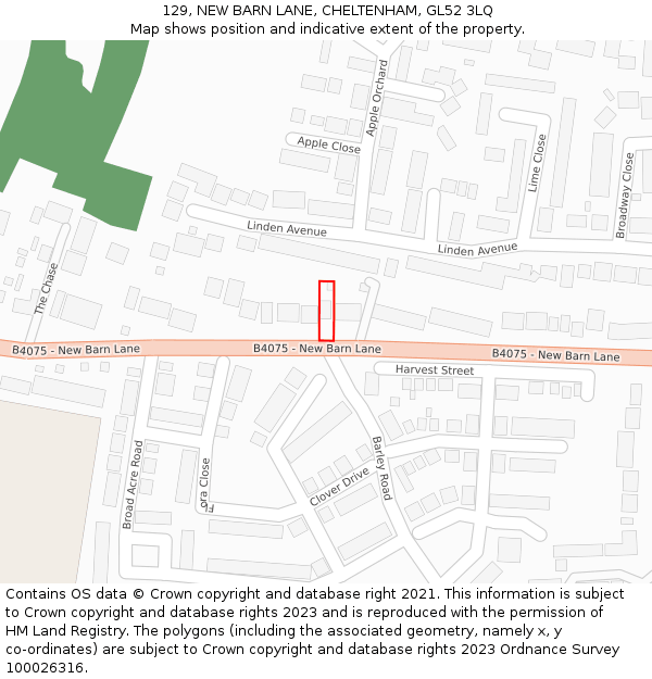 129, NEW BARN LANE, CHELTENHAM, GL52 3LQ: Location map and indicative extent of plot