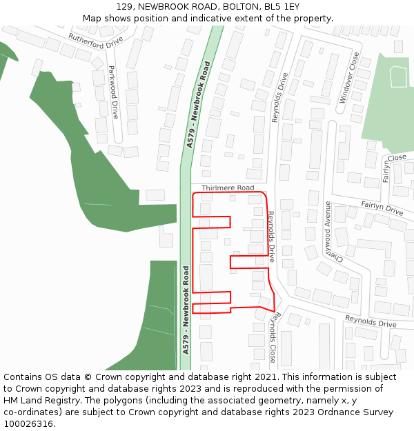 129, NEWBROOK ROAD, BOLTON, BL5 1EY: Location map and indicative extent of plot