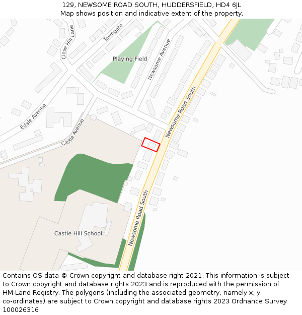 129, NEWSOME ROAD SOUTH, HUDDERSFIELD, HD4 6JL: Location map and indicative extent of plot