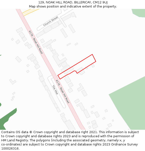 129, NOAK HILL ROAD, BILLERICAY, CM12 9UJ: Location map and indicative extent of plot