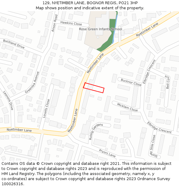 129, NYETIMBER LANE, BOGNOR REGIS, PO21 3HP: Location map and indicative extent of plot