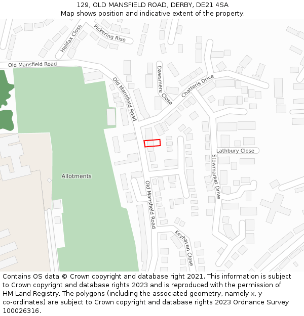 129, OLD MANSFIELD ROAD, DERBY, DE21 4SA: Location map and indicative extent of plot