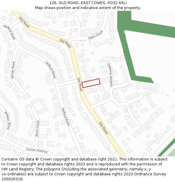 129, OLD ROAD, EAST COWES, PO32 6AU: Location map and indicative extent of plot